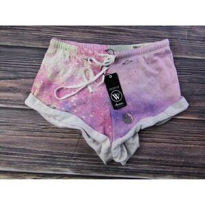 Wildfox Swim NEW Womens Small Pink Purple Space Gym Shorts Comfy Yoga
